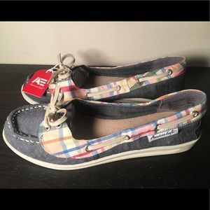 AE plaid slip ons